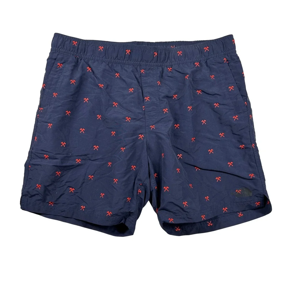 The North Face Shorts Mens L Pickaxe Print Class V Lined Trunks Navy Red Climber